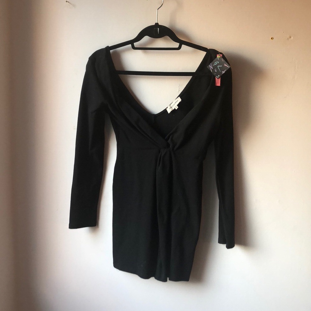 Long sleeve black deep v neck badicon dress